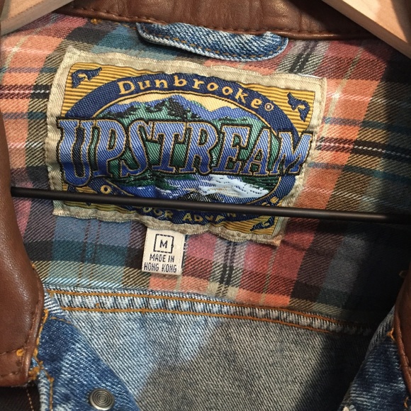 Altered Vintage Jean Jacket with Leather, Plaid - Picture 7 of 8
